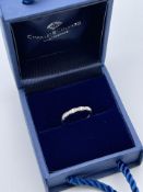 BOXED 9CT WHITE GOLD CHARLES AND COLVARD CREATED MOISSANITE BAND SET WITH CREATED STONES, BROKEN