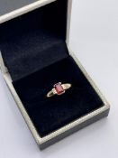 ***£1149.23*** 9CT YELLOW GOLD LADIES DIAMOND AND GARNET RING, RING SIZE- N, INCLUDES GIE