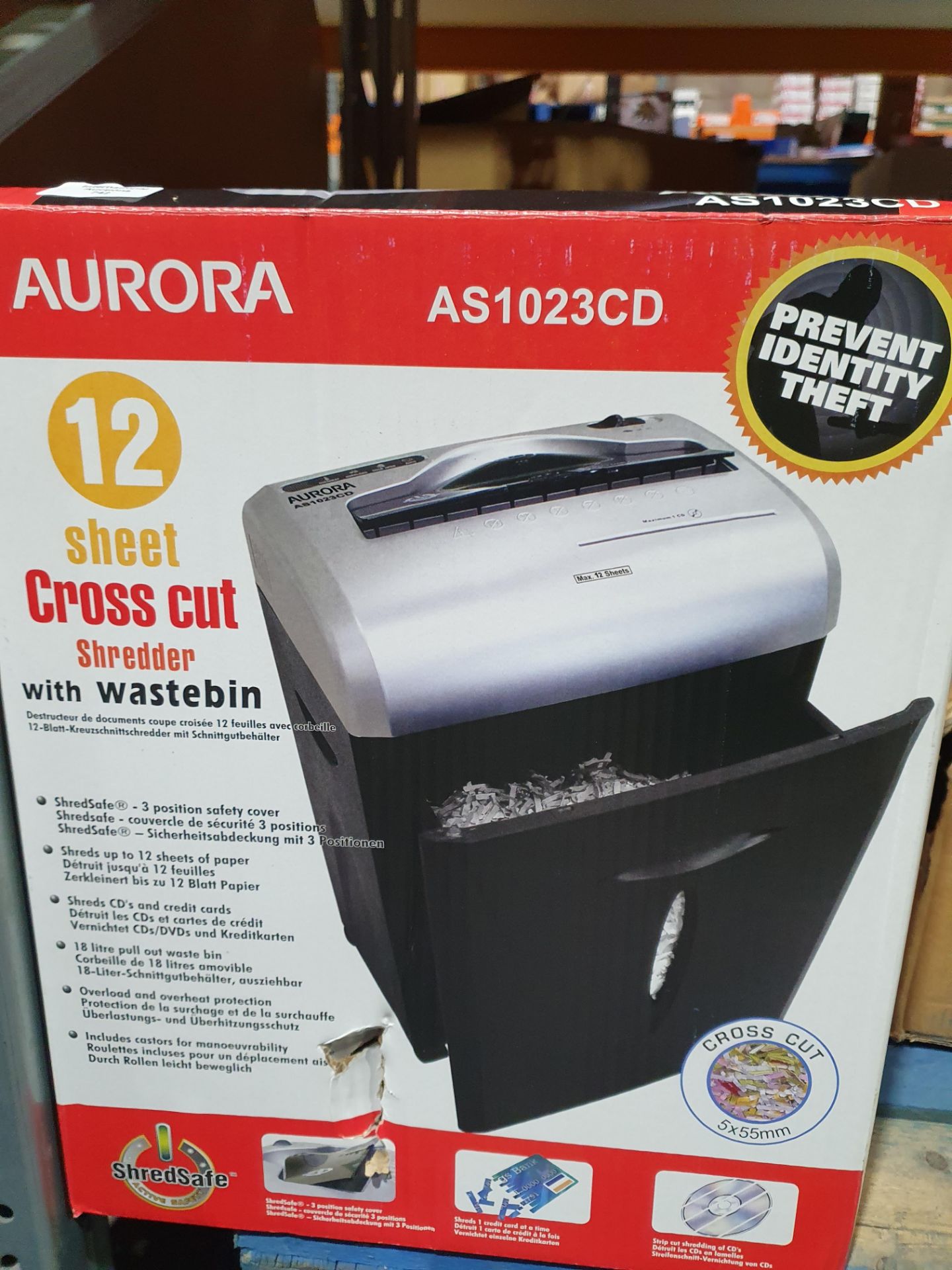 AURORA 12 SHEET CROSS CUT SHREDDER WITH WASTEBIN RRP £36 Condition ReportAppraisal Available on