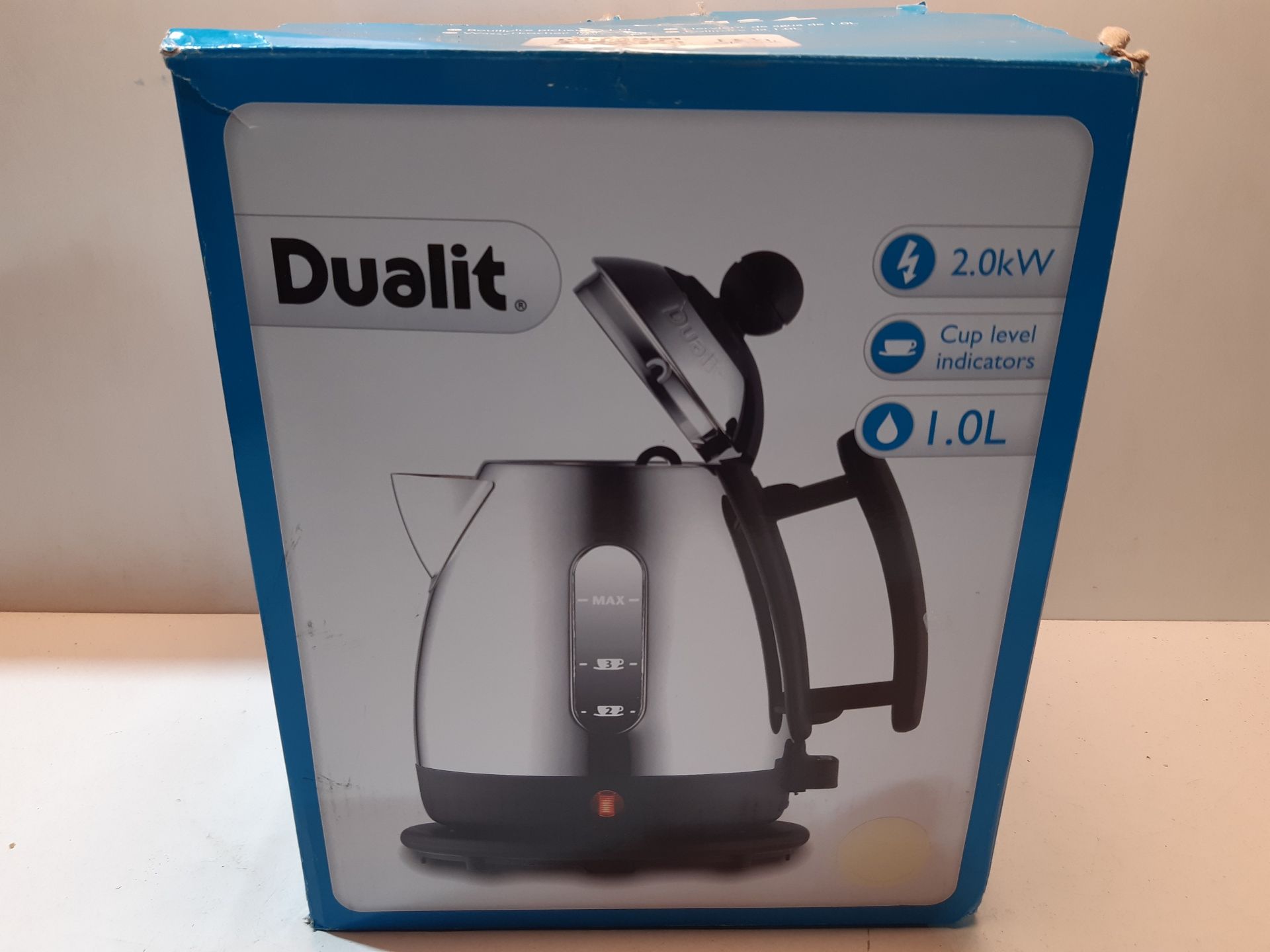 RRP £59.99 Dualit Lite Kettle;1 L 2 kW Jug Kettle;Polished with Canvas White Trim