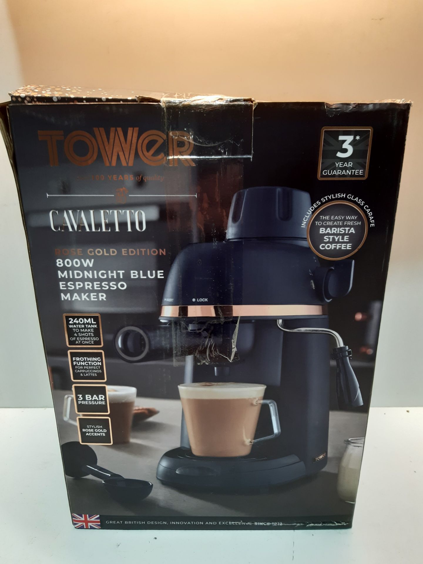 RRP £39.43 Tower T13014MNB Cavaletto Espresso Maker with Frothing Function