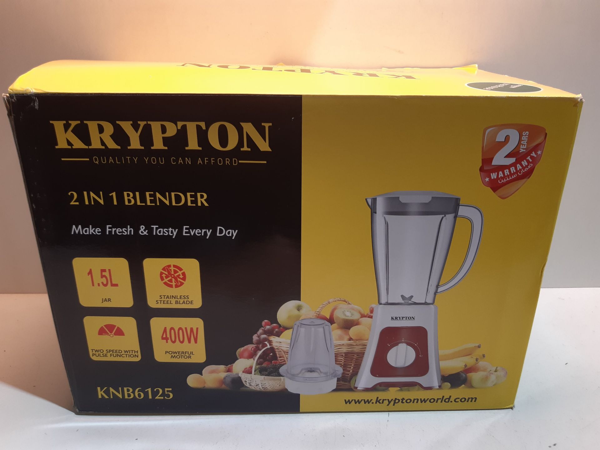 RRP £22.56 Krypton 400W 2 in 1 Food Jug Blender with 1.5L Jar - Stainless Steel Blades