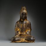 SEATED GILT BRONZE GUANYIN STATUE, MING DYNASTY, CHINA