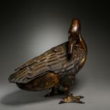 GILT BRONZE DUCK, MING DYNASTY, CHINA