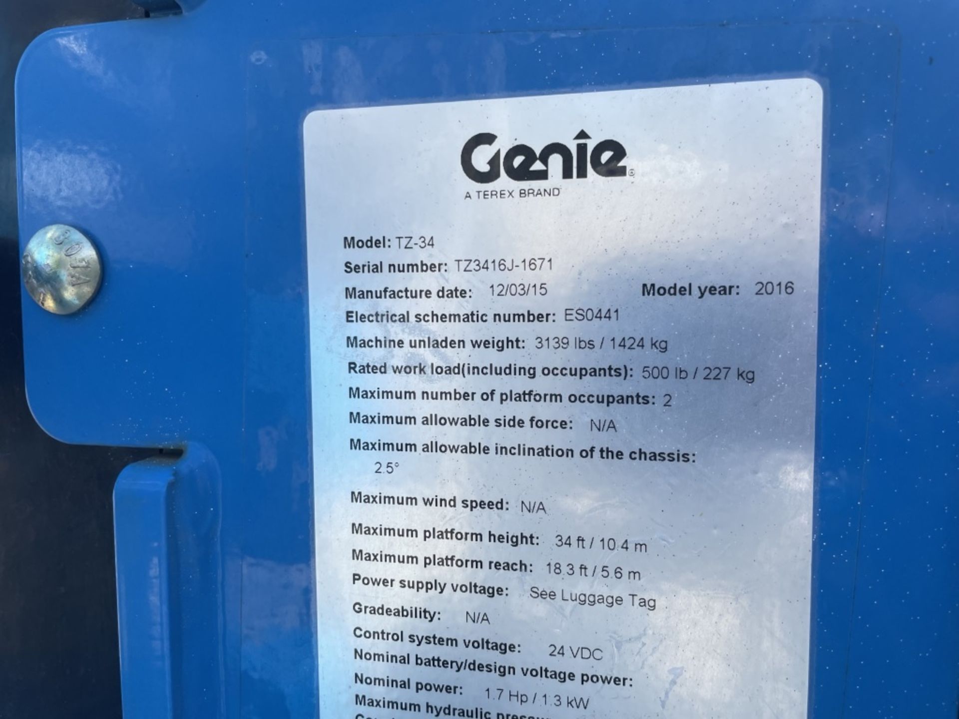 2016 Genie TZ-34/20 Towable Articulating Boom Lift - Image 12 of 13