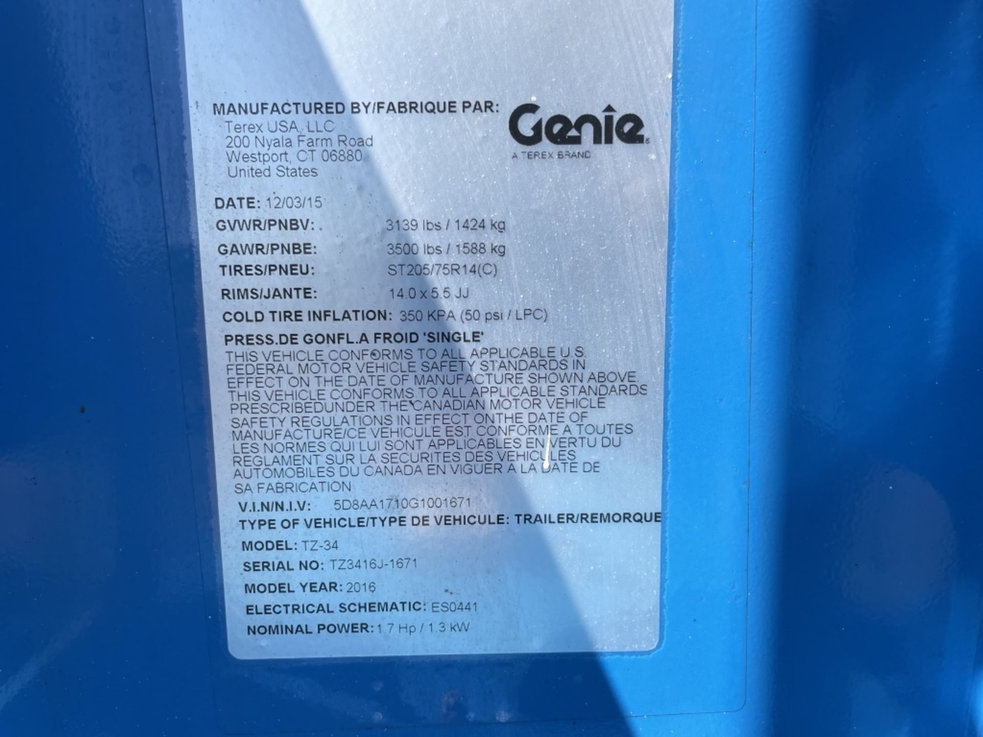 2016 Genie TZ-34/20 Towable Articulating Boom Lift - Image 10 of 13