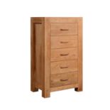 AN OREGON 5 DRAWER TALL CHEST - OILED OAK 75cm x 50cm x 128.7cm (rrp £660)