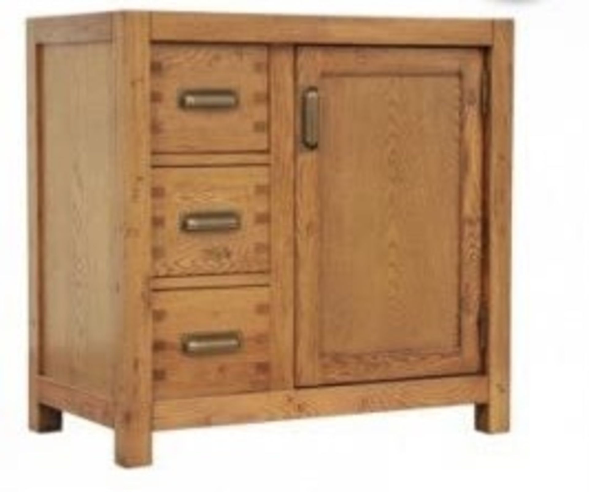 A MONTANA COMPACT SIDEBOARD - NIBBED OAK 80cm x 45cm x 78cm (rrp £600)