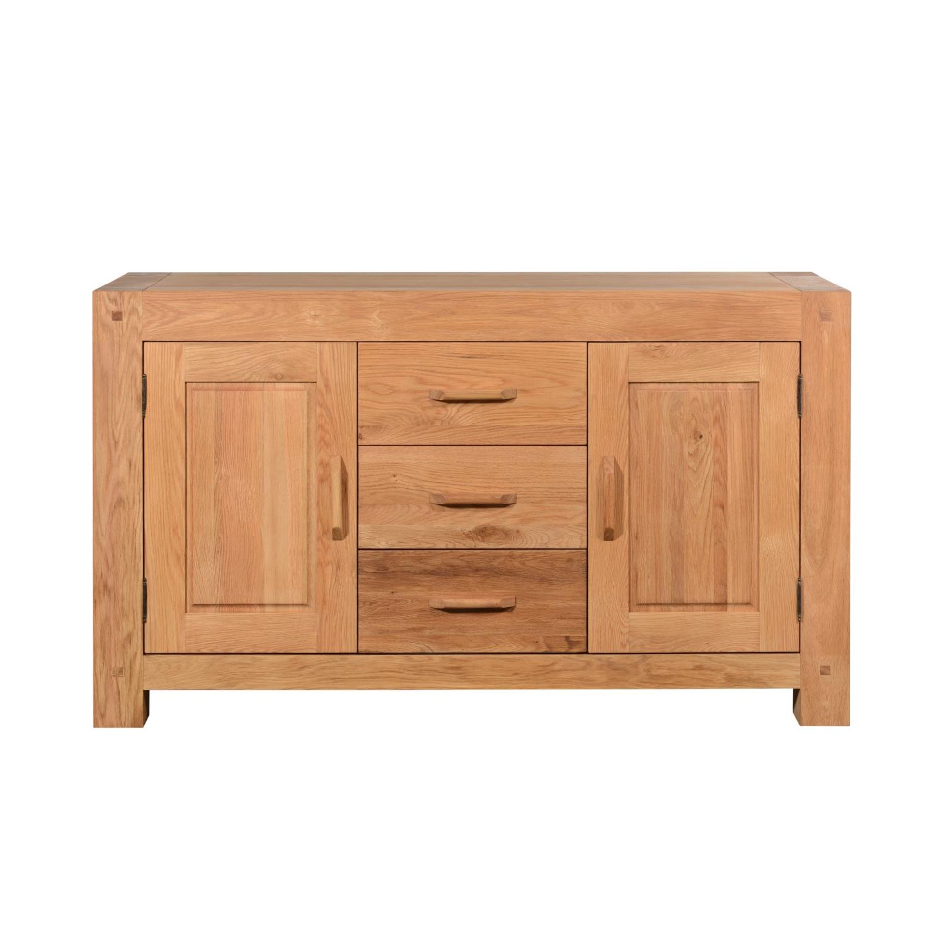 AN OREGON 3 DRAWER 2 DOOR SIDEBOARD - OILED OAK 150cm x 50cm x 88cm (rrp £955)