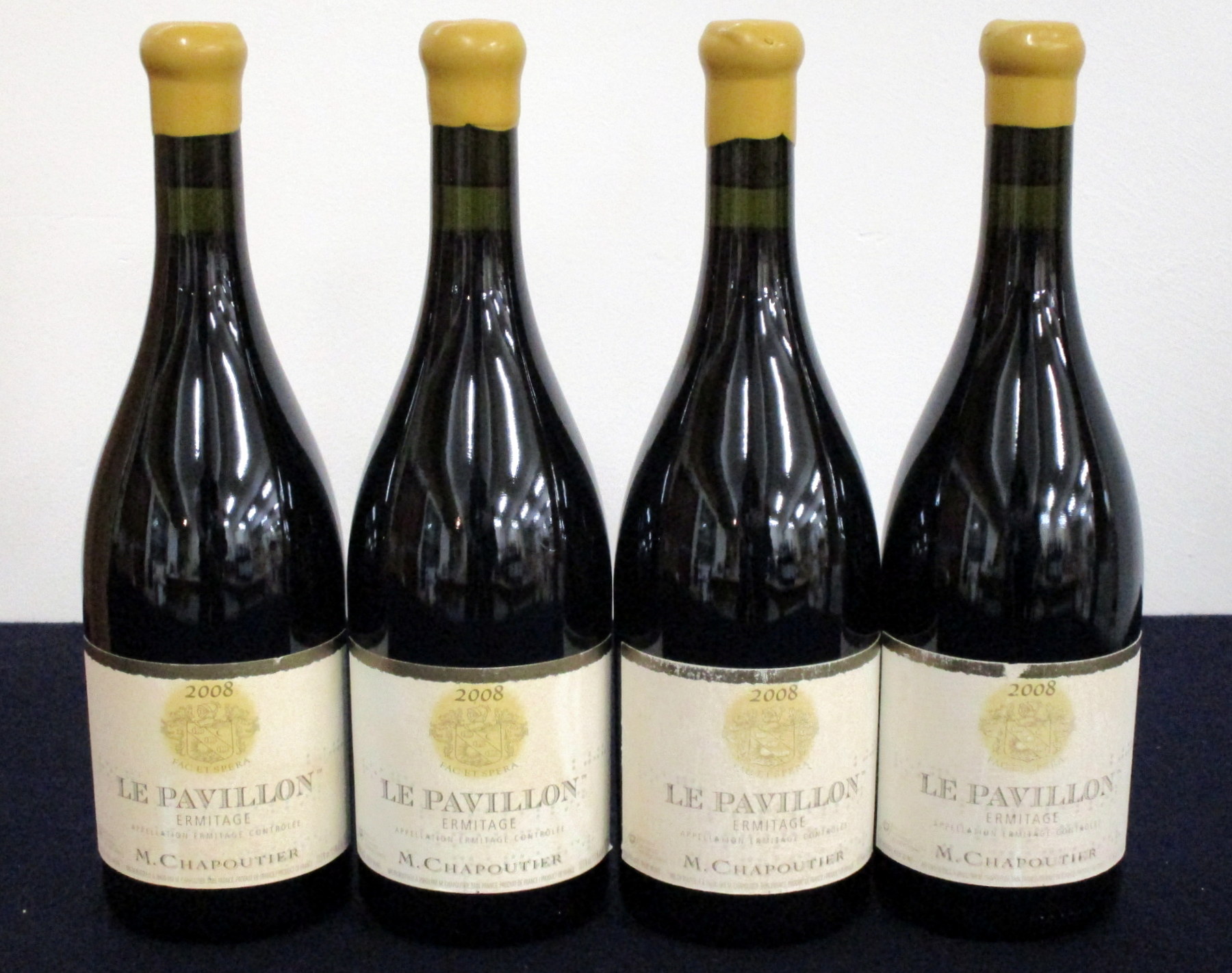 4 bts Ermitage Le Pavillon 2008 Chapoutier 3 i.n, 1 vts, vsl faded labels