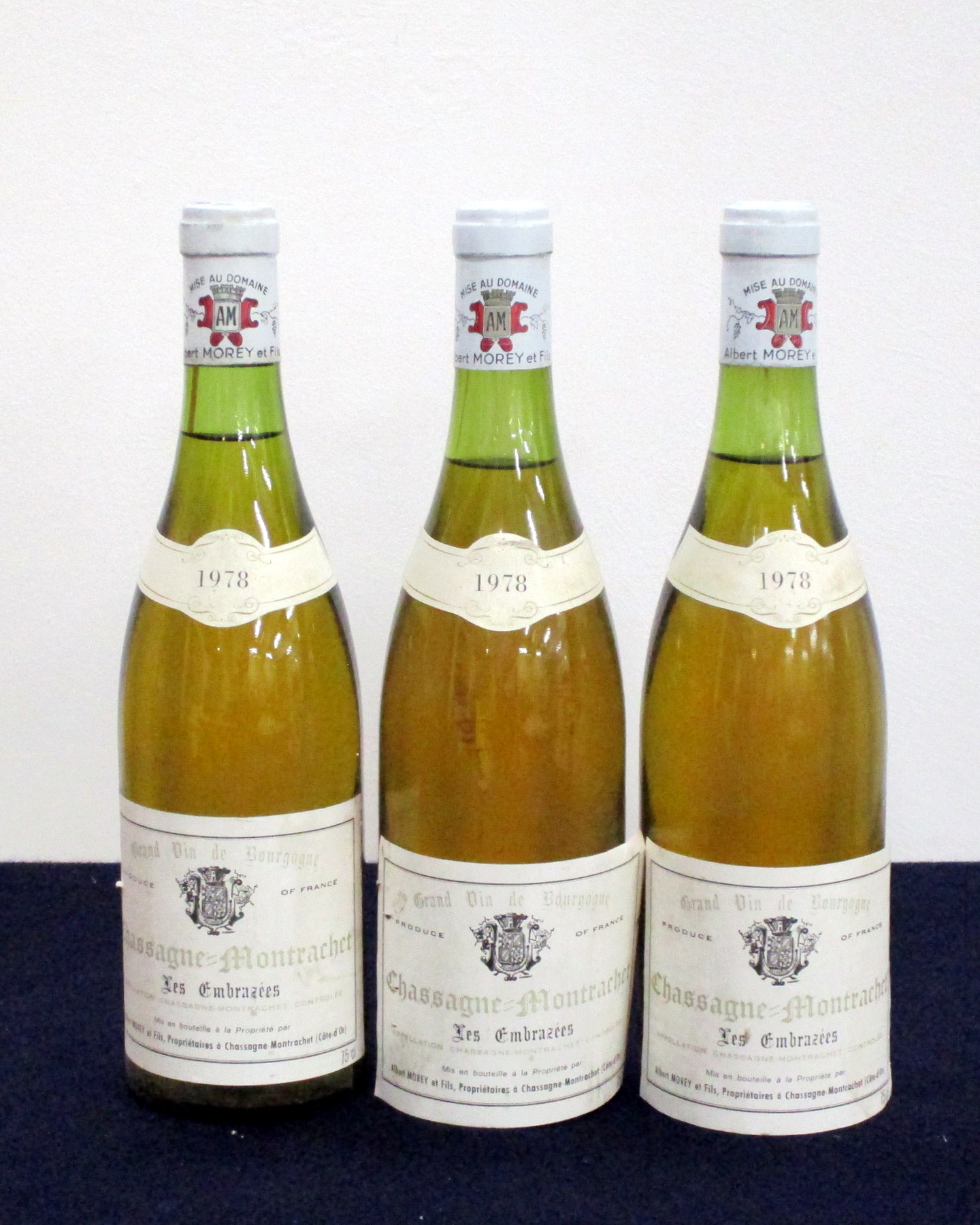 3 bts Chassagne-Montrachet 1er Cru Les Embrazées 1978 Albert Morey & Fils, 1 ts, 2 us, 1 loose