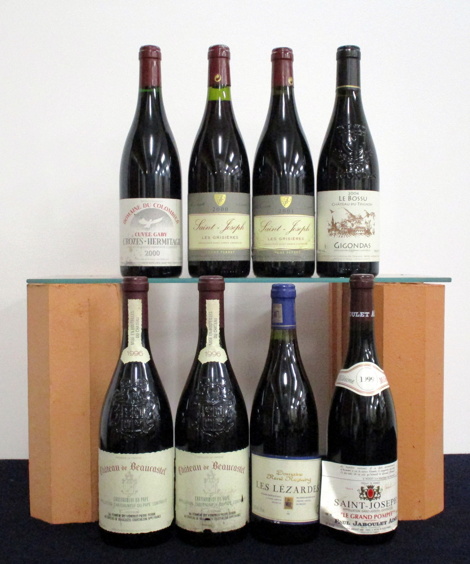 2 bts Châteauneuf du Pape Ch. de Beaucastel 1996 Pierre Perrin ts, 1 sl bs/cdl 1 bt Les Lézardes