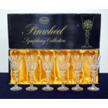 6 Bohemia Hand Cut Lead Crystal 90ml Goblets, lined presentation case, 2 vsl chipped rims