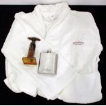 A Hennessy Bath Robe A Hennessy Hip Flask and A Screw Pull Corkscrew Above three items