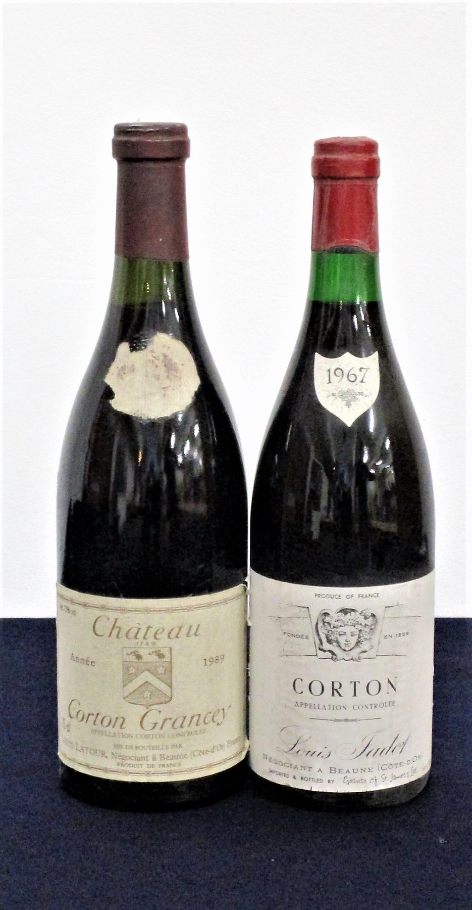 1 bt Corton 1967 Louis Jadot i.n, bs 1 bt Ch. Corton Grancey 1989 Louis Latour ts, sl bs/faded,