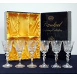 6 Bohemia Hand Cut Lead Crystal 130ml Goblets, lined presentation case, 1 sl chipped rim