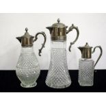 Three Hobnail Cut Claret type Jugs with chromed pourers, handles and lids