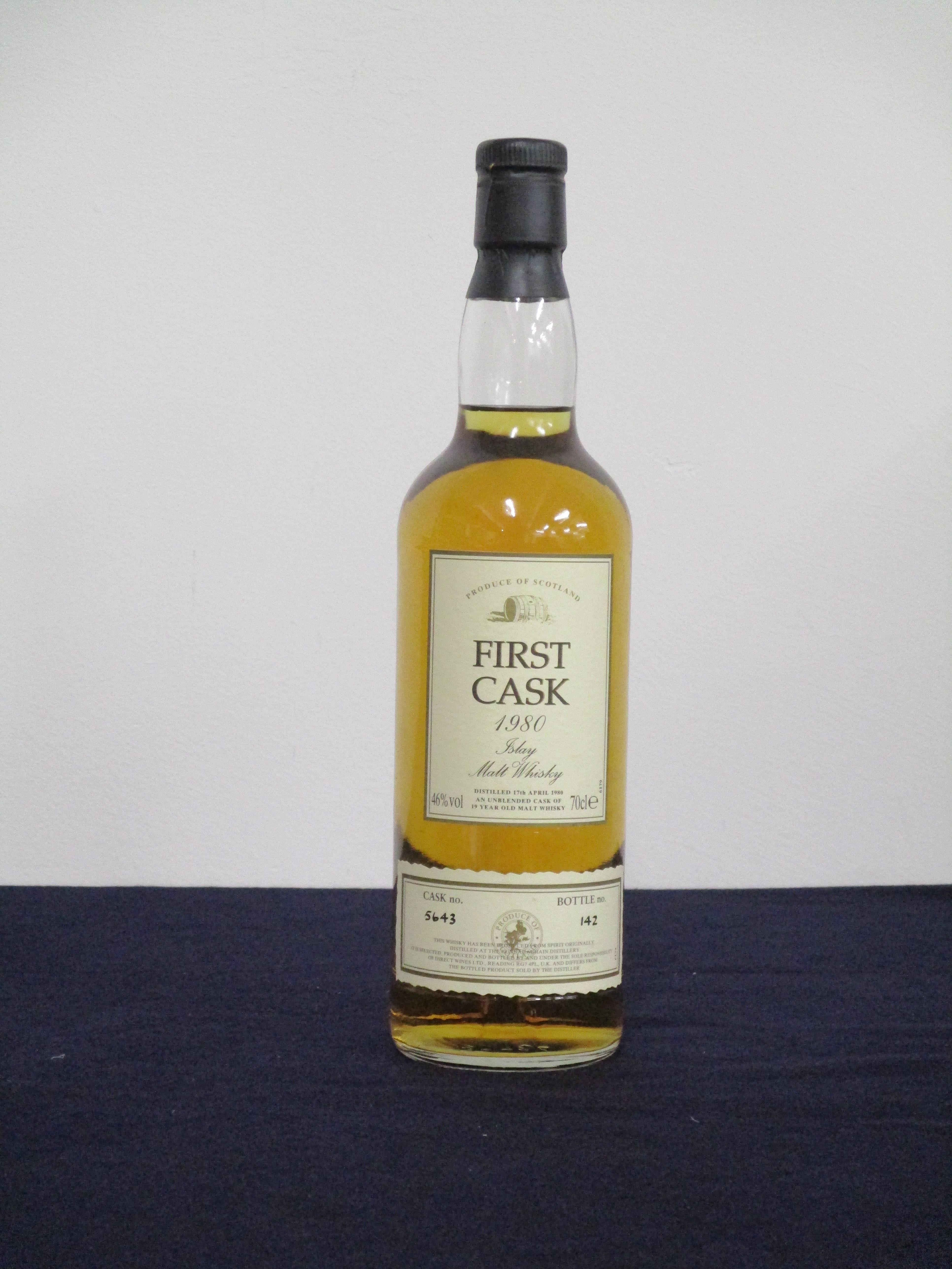 1 70-cl bt First Cask 1980 Islay Malt Whisky Bunnahabhain Distillery, distilled 17th April 1980.