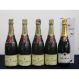 4 bts Moët et Chandon Brut Imperial NV 1 sl foil damage 1 bt Taittinger Brut Reserve NV oc Above