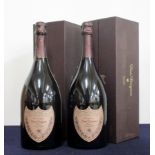 2 magnums Dom Pérignon Rosé 1990 individual presentation cases 10, 14mm below foil base