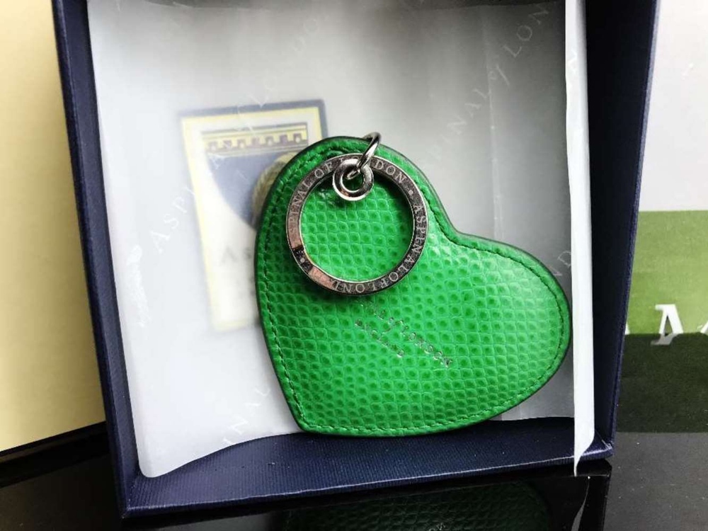 Aspinal of London Green Leather Heart Key Ring