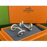 Hermes Classic Solid Silver Rope Cufflinks