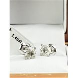 Pair of New 1.46 Carat Round Cut VS1/D Diamond Stud Earrings On 14K Hallmarked White Gold