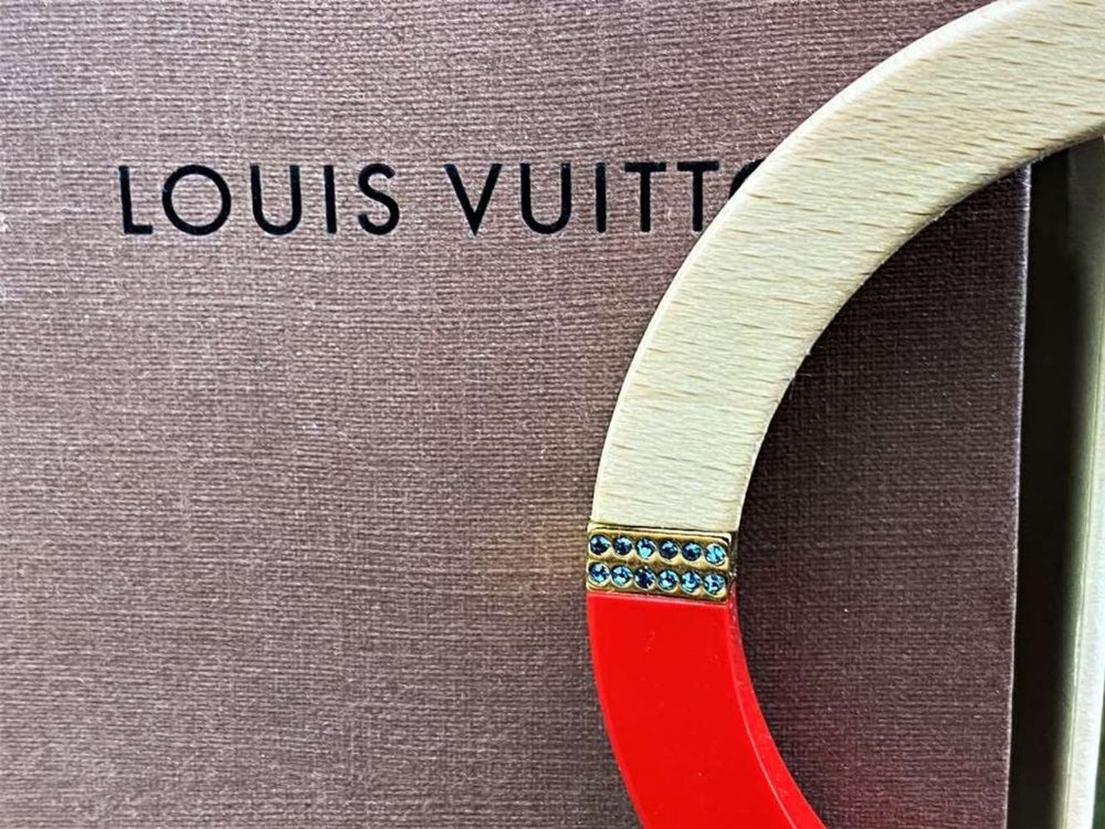 Louis Vuitton Red And Wood Bangle Bracelet With Gold Trim - Image 4 of 5