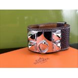 Hermes Paris 'Collier de Chien'-"Dog Collar- Palladium & Leather Bracelet