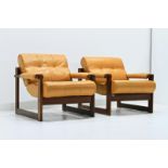 Pair Percival Lafer Model MP-176 Mid Century Brazilian Leather Lounge Armchairs