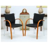 Vintage Art Deco Geometric Design Chrome Cherrywood Armchairs By Verco