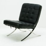 Modern Barcelona Style Black Leather Chair Inspired By Ludwig Mies Van Der Rohe