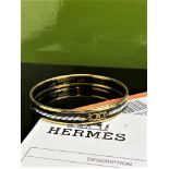 Hermes Gold Plated Grand Menege Belt Design Black/Tan Enamel Bangle