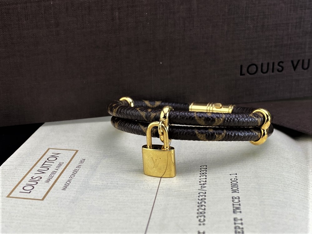 Louis Vuitton Gold Plated "Keep It Twice"& Classic Leather Monogram Bracelet - Image 3 of 6