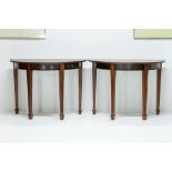 Waring & Gillow Hepplewhite Revival Walnut Demi-lune console tables