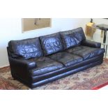 Danish Design Black Leather 3 Seater Lounge Club Sofa