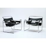 Pair Italian Leather Marcel Breuer Bauhaus Design Inspired B3 Wassily Lounge Chair