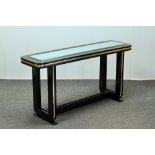 French Art Deco Lacquer Chrome Mirror Console Table