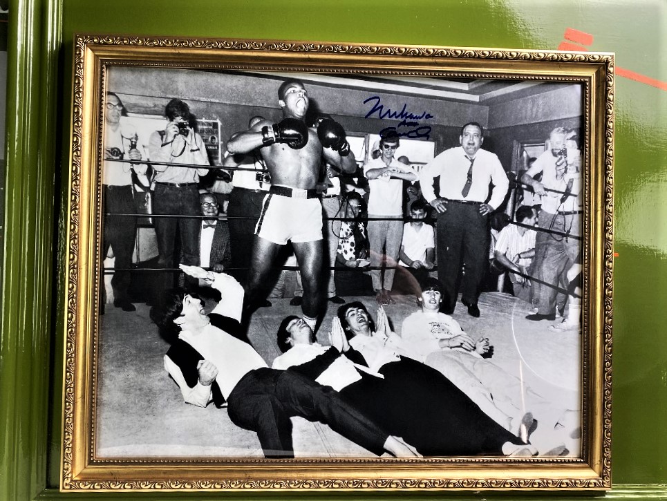 Muhammad Ali Signed Standing Over Beatles Framed Picture