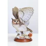 Large Franklin Mint Hand Painted Porcelain Great Horned Owl Figurine