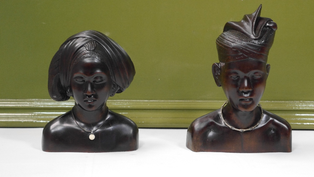 Pair Hand Carved Balinese Busts