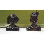 Pair Hand Carved Balinese Busts
