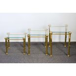 Italian Neo-classical Design Nest of Brass Glass Tables By Orsenigo