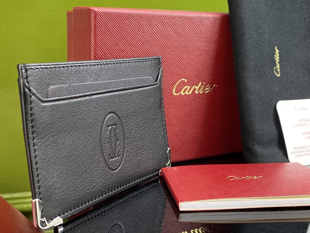 Cartier Paris Card Holder Black Leather-New Example