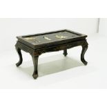Vintage Chinoiserie Black Lacquer Mother of Pearl Coffee Table