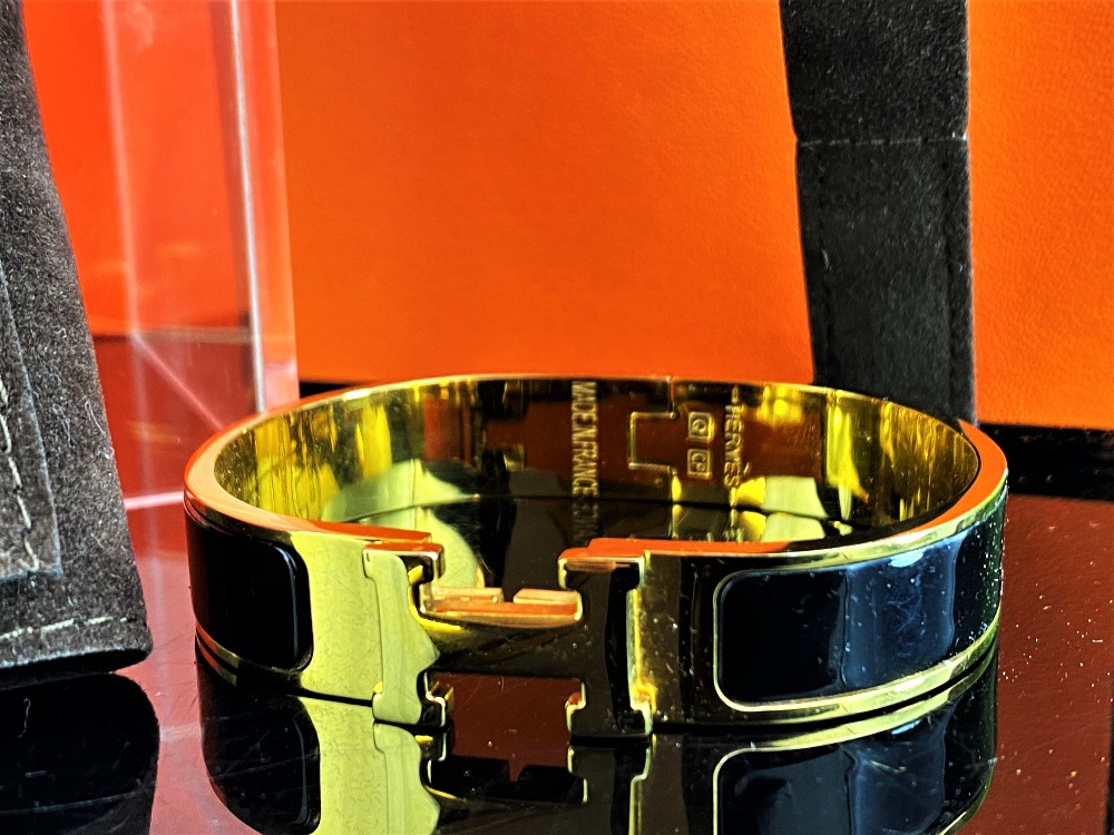 Hermes "H" Black & Gold Plated Classic Bracelet