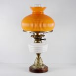 Vintage Veritas White Opaline Milk Glass Brass Oak Base Oil Lamp