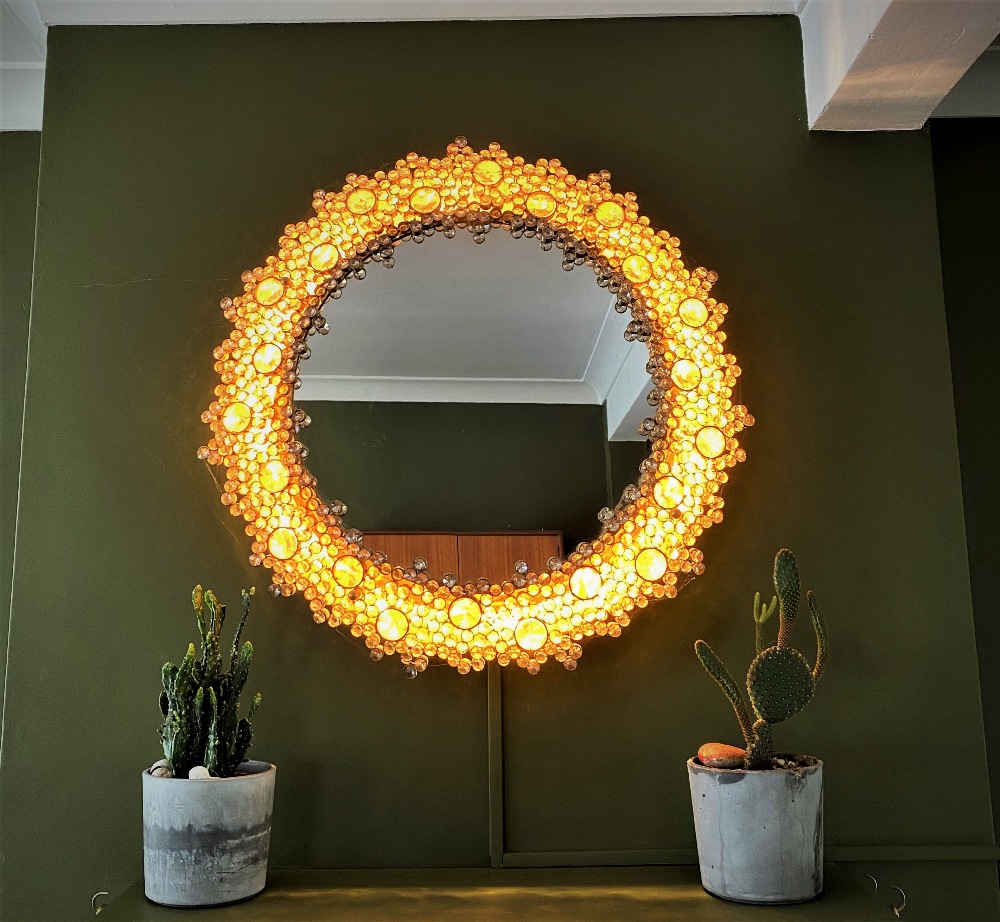 Palwa Original 60`s Vintage Cystal Illuminated Decorative Mirror-