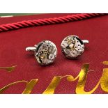 Cartier Paris Vintage Watch Movement Cufflinks on Silver Mounts