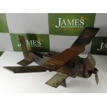 Trench Art -Large Handmade Contemporary Iron Made Early German Bi-Plane